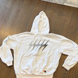 Aviator Nation White Hoodie with Gray Lightning